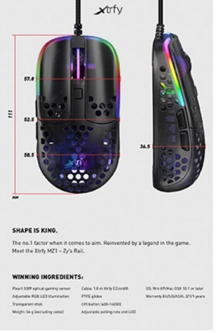 Миша Xtrfy MZ1 RGB USB Black XG-MZ1-RGB фото