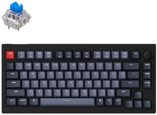 Клавиатура механическая Keychron V1 84Key, K Pro Blue, Hot-Swap, QMK, Knob, USB-A, EN/UKR, RGB, Carbon Black V1D2_KEYCHRON фото