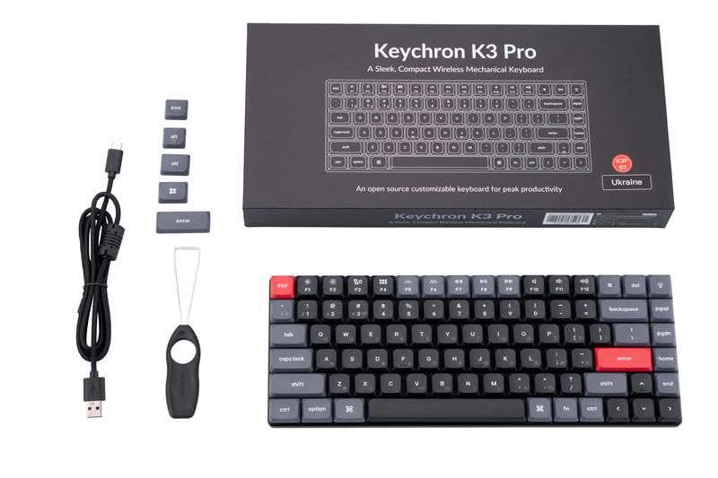 Клавиатура механическая K3 PRO 84Key, Gateron Blue, BT/USB-A, Low Profile, QMK, EN/UKR, RGB, Чорний K3PB2_KEYCHRON фото