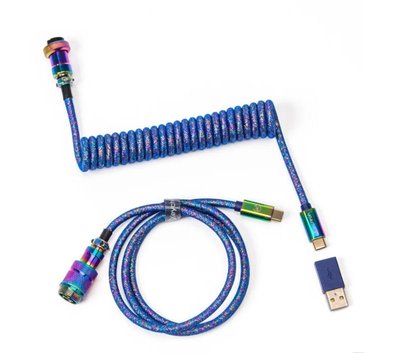 Кабель Type-A/Type-C Keychron Premium Coiled Aviator Cable-Straight Rainbow Palted Blue CAB6_KEYCHRON фото