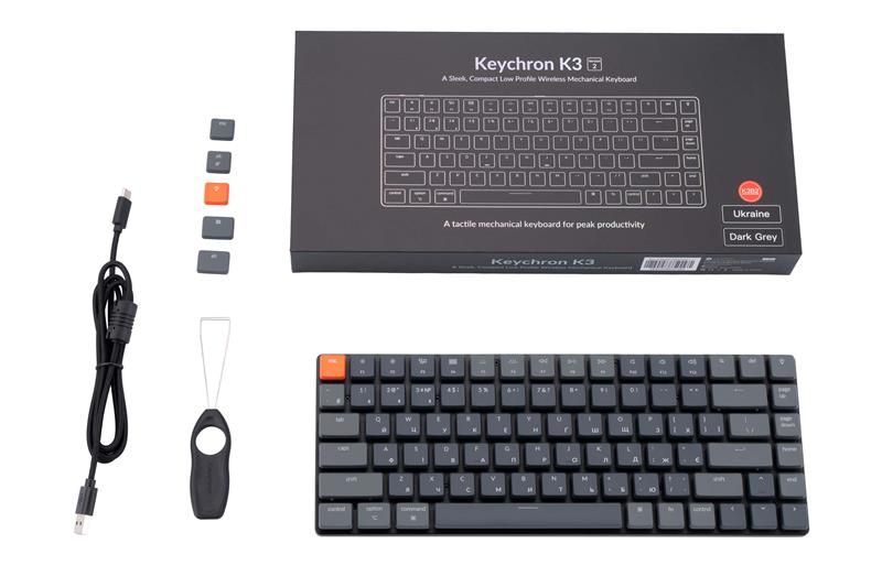 Клавиатура механическая K3 84Key, Optical Blue, BT/USB-A, Hot-swap, Low Profile, EN/UKR, RGB, Чорний K3E2_KEYCHRON фото