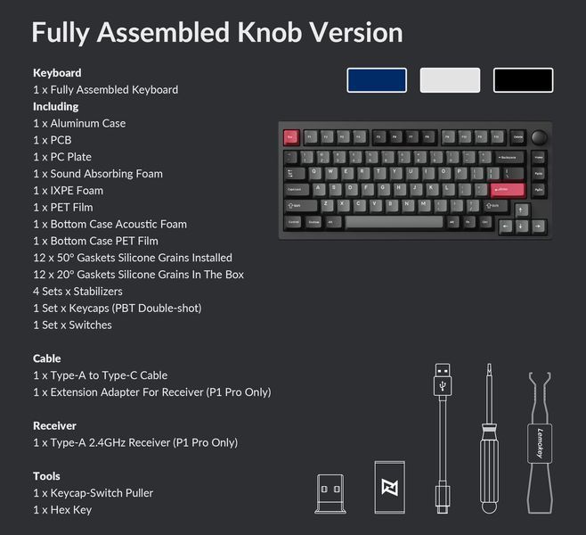 Клавиатура механическая Lemokey P1 Pro 84Key, Keychron Super Banana, WL/BT/USB-A, QMK/VIA, Hot-Swap, EN/UKR, RGB, Knob, Carbon Black P1P-M4-UA фото